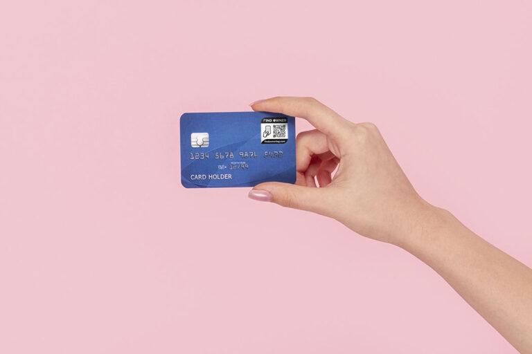 Crop girl with blue credit card